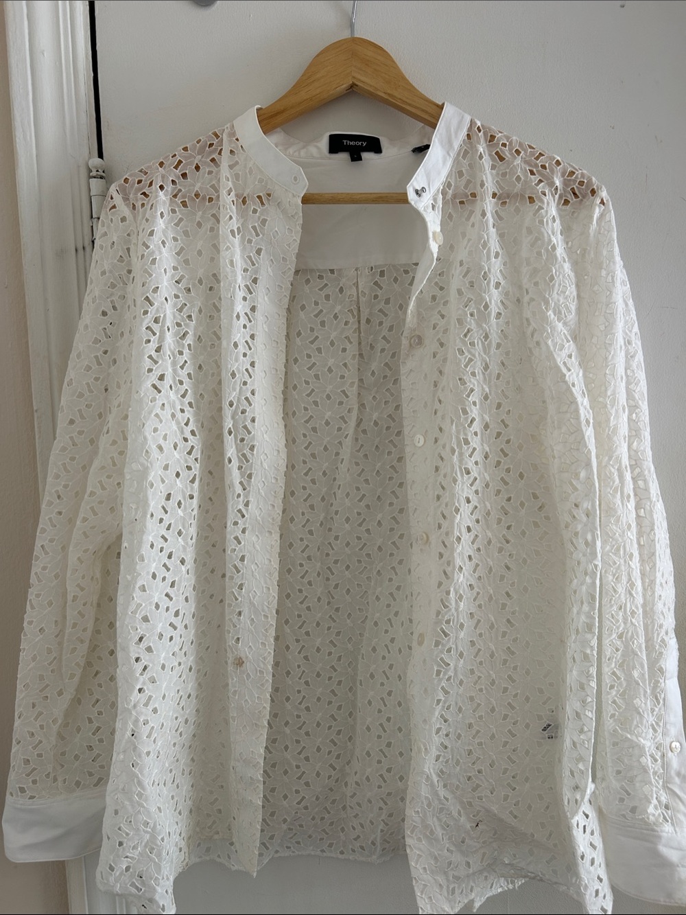 Theory White Eyelet Lace Button-Down Shirt